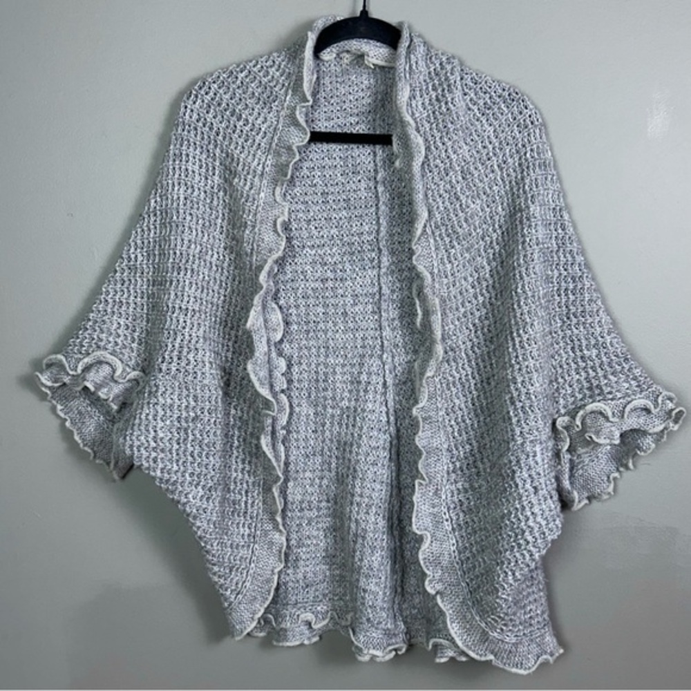 Anthropologie Moth sweater XS ruffle gray‎ cocoon oversized cardigan waffle knit